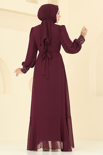 moda selvim فستان سهرة خمري 8088AB368 - Thumbnail