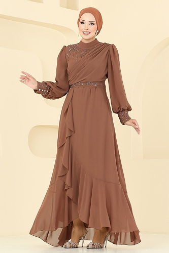 moda selvim Evening Dress 8088AB368 Copper - Thumbnail