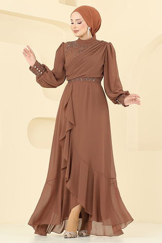 moda selvim فستان سهرة نحاسي 8088AB368 - Thumbnail