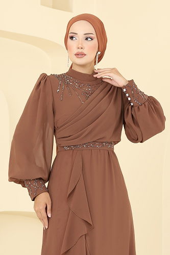 moda selvim فستان سهرة نحاسي 8088AB368 - Thumbnail