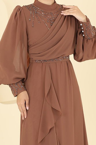 moda selvim فستان سهرة نحاسي 8088AB368 - Thumbnail