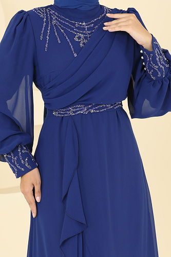 moda selvim فستان سهرة كحلي 8088AB368 - Thumbnail