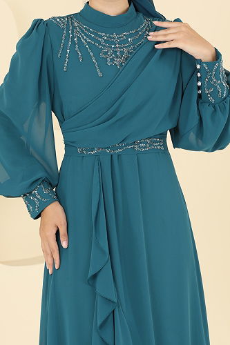 moda selvim Evening Dress 8088AB368 Petroleum - Thumbnail