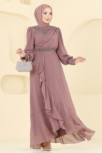 moda selvim فستان سهرة بيج وردي 8088AB368 - Thumbnail