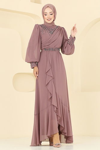 moda selvim فستان سهرة بيج وردي 8088AB368 - Thumbnail