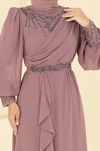 moda selvim فستان سهرة بيج وردي 8088AB368 - Thumbnail