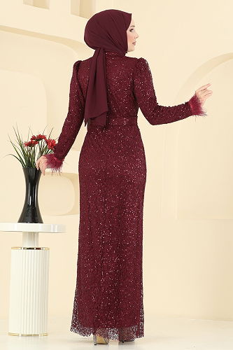 moda selvim فستان سهرة خمري 8090AB368 - Thumbnail