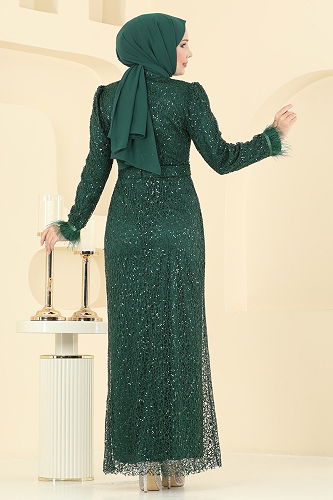 moda selvim Evening Dress 8090AB368 Emerald - Thumbnail