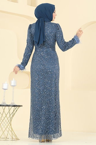 moda selvim Evening Dress 8090AB368 Indigo - Thumbnail