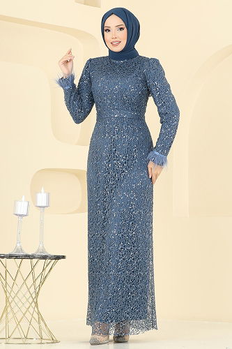 moda selvim فستان سهرة ازرق 8090AB368 - Thumbnail