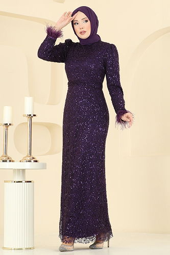 moda selvim Evening Dress 8090AB368 Purple - Thumbnail