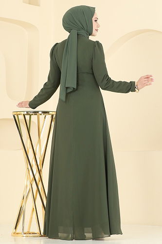 moda selvim Evening Dress 8106AB368 Khaki - Thumbnail