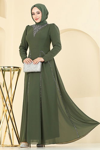 moda selvim فستان سهرة اخضر عفني 8106AB368 - Thumbnail