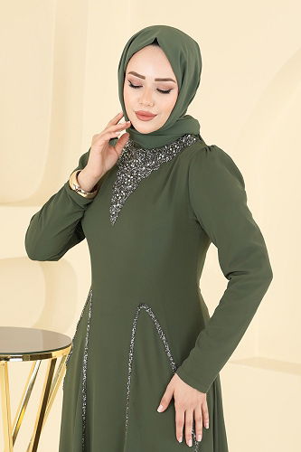 moda selvim فستان سهرة اخضر عفني 8106AB368 - Thumbnail