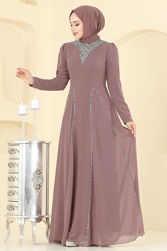 moda selvim Evening Dress 8106AB368 Powder Vision - Thumbnail