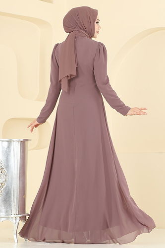 moda selvim فستان سهرة بيج وردي 8106AB368 - Thumbnail