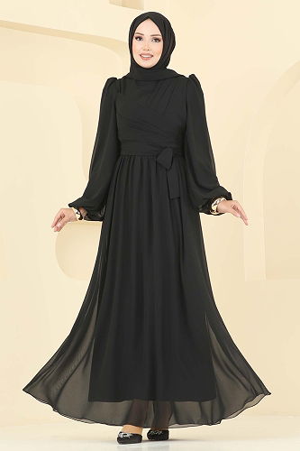 moda selvim فستان سهرة أسود 8110AB368 - Thumbnail