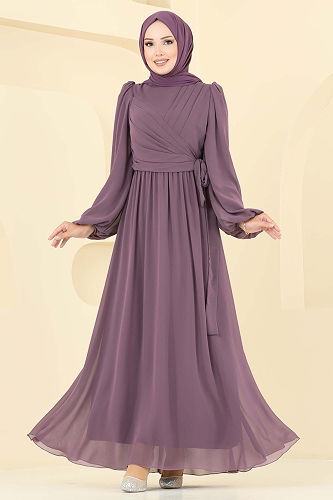 moda selvim Evening Dress 8110AB368 Dark Lilac - Thumbnail