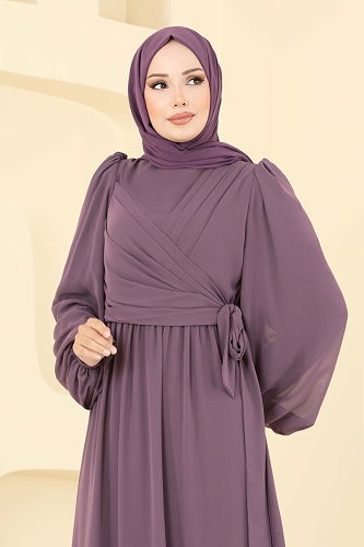 moda selvim فستان سهرة ليلكي غامق 8110AB368 - Thumbnail