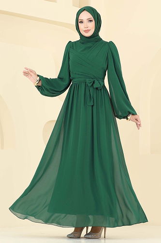 moda selvim Evening Dress 8110AB368 Emerald - Thumbnail
