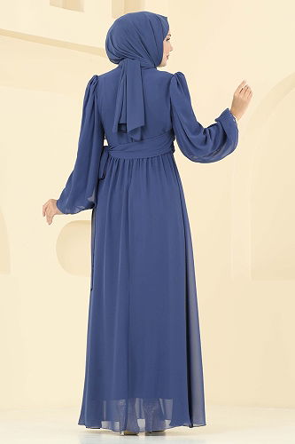 moda selvim فستان سهرة ازرق 8110AB368 - Thumbnail