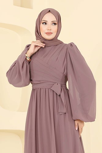 moda selvim فستان سهرة بيج وردي 8110AB368 - Thumbnail