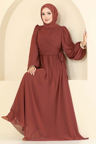 moda selvim Evening Dress 8110AB368 Tile - Thumbnail