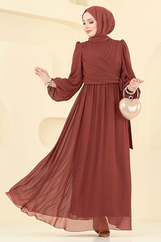 moda selvim فستان سهرة قرميدي 8110AB368 - Thumbnail