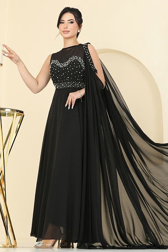 moda selvim Evening Dress 8112AB368 Black - Thumbnail