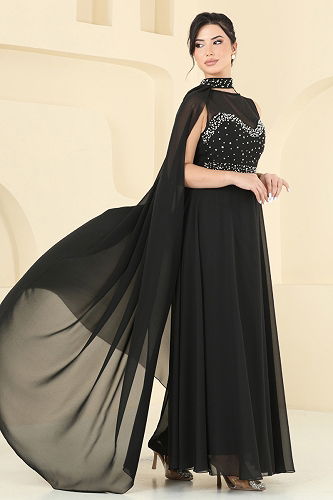 moda selvim Evening Dress 8112AB368 Black - Thumbnail