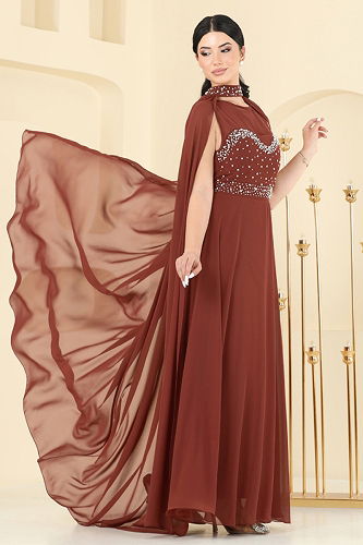 moda selvim Evening Dress 8112AB368 Copper - Thumbnail