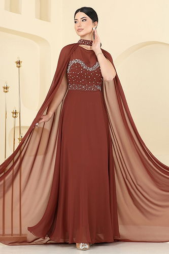 moda selvim Evening Dress 8112AB368 Copper - Thumbnail