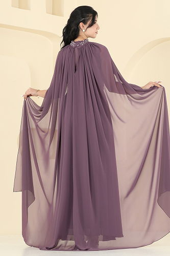 moda selvim Evening Dress 8112AB368 Dark Lilac - Thumbnail