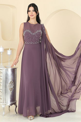 moda selvim Evening Dress 8112AB368 Dark Lilac - Thumbnail
