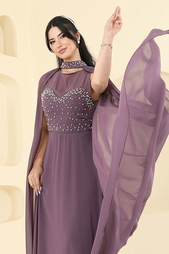 moda selvim Evening Dress 8112AB368 Dark Lilac - Thumbnail