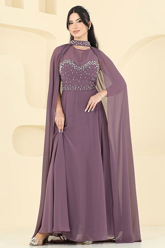 moda selvim Evening Dress 8112AB368 Dark Lilac - Thumbnail