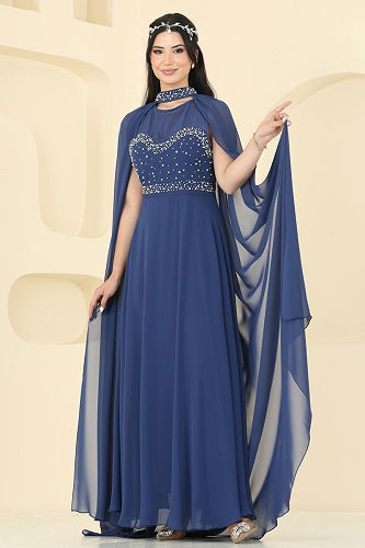 moda selvim Evening Dress 8112AB368 Navy Blue - Thumbnail