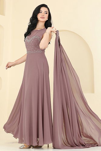 moda selvim فستان سهرة بيج وردي 8112AB368 - Thumbnail