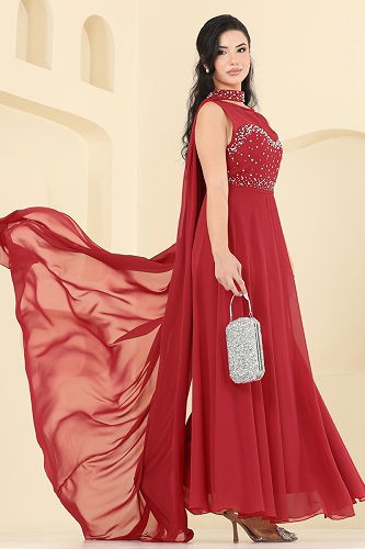 moda selvim Evening Dress 8112AB368 Red - Thumbnail
