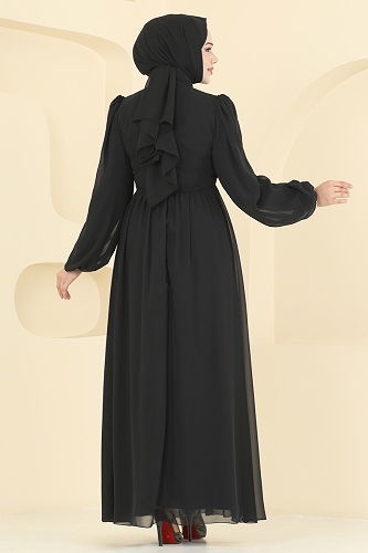 moda selvim فستان سهرة أسود 8115AB368 - Thumbnail