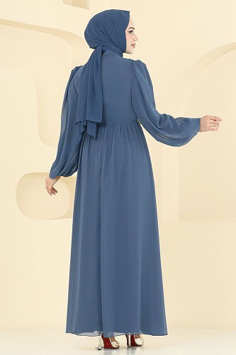 moda selvim Evening Dress 8115AB368 Indigo - Thumbnail