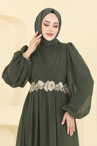 moda selvim فستان سهرة اخضر عفني 8115AB368 - Thumbnail