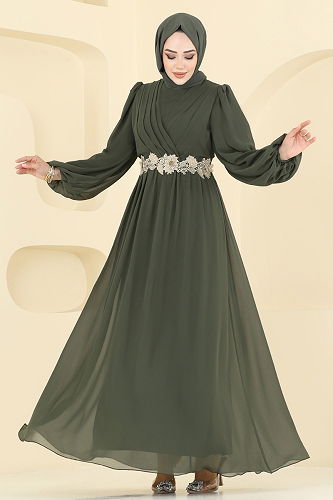 moda selvim فستان سهرة اخضر عفني 8115AB368 - Thumbnail