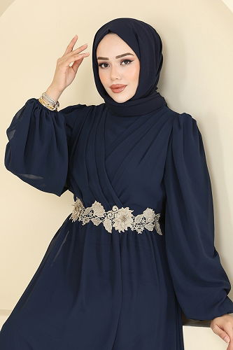 moda selvim فستان سهرة كحلي 8115AB368 - Thumbnail