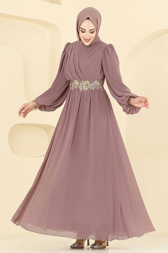 moda selvim Evening Dress 8115AB368 Powder Vision - Thumbnail