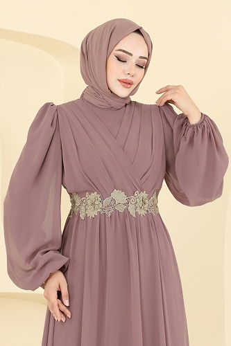 moda selvim Evening Dress 8115AB368 Powder Vision - Thumbnail