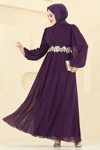 moda selvim Evening Dress 8115AB368 Purple - Thumbnail