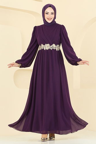moda selvim فستان سهرة أرجواني 8115AB368 - Thumbnail