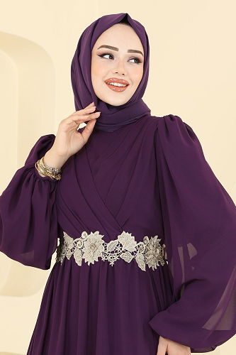 moda selvim فستان سهرة أرجواني 8115AB368 - Thumbnail