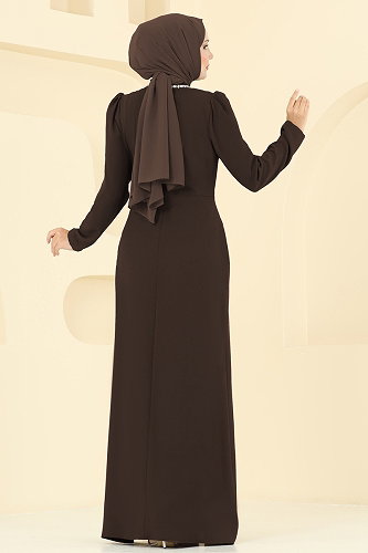 moda selvim Evening Dress 8116ABK1075 Bitter Brown - Thumbnail